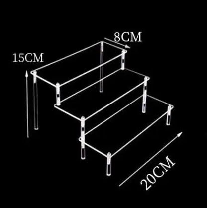 Organizers 1-4 Tier Acrylic Display Stand Durable Display Rack For Cupcake Perfume Doll Transparent Trapezoidal Blind Box Storage Shelf