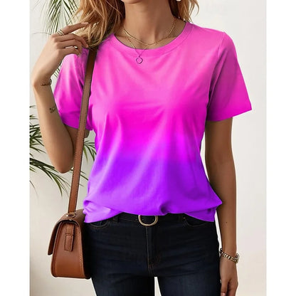 T-Shirt for Women Fashion 3D Color Gradient Print T Shirt For Women Short Sleeve Ladies Tops Casual O-neck Loose Tee