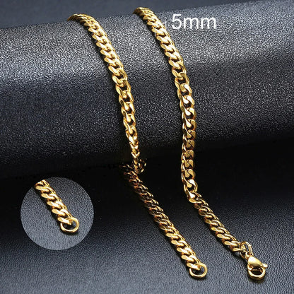 Neck Chain for Men 3-7mm Cuban Chain Necklaces for Men Women Stainless Steel Miami Curb Links Chain Basic Cool Boy Collar