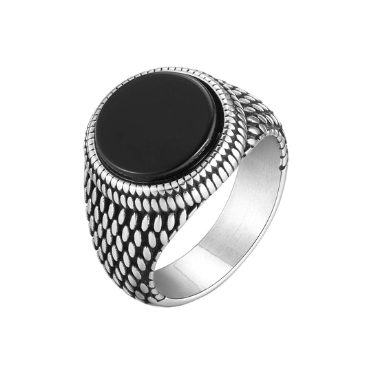 Men's Ring Retro Round Gemstone Ring Vintage Stainless Steel 07 cover image