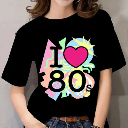 T-Shirt for Women 80s Women's T Shirt Short Sleeve Tops Fashion Casual Clothing For Girls