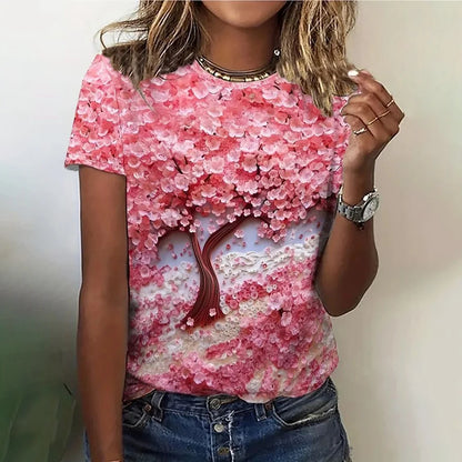 T-Shirt for Women Fashion 3D Floral Print T Shirt For Women Short Sleeve Tees Casual O-neck Loose Short Sleeve Top for girl