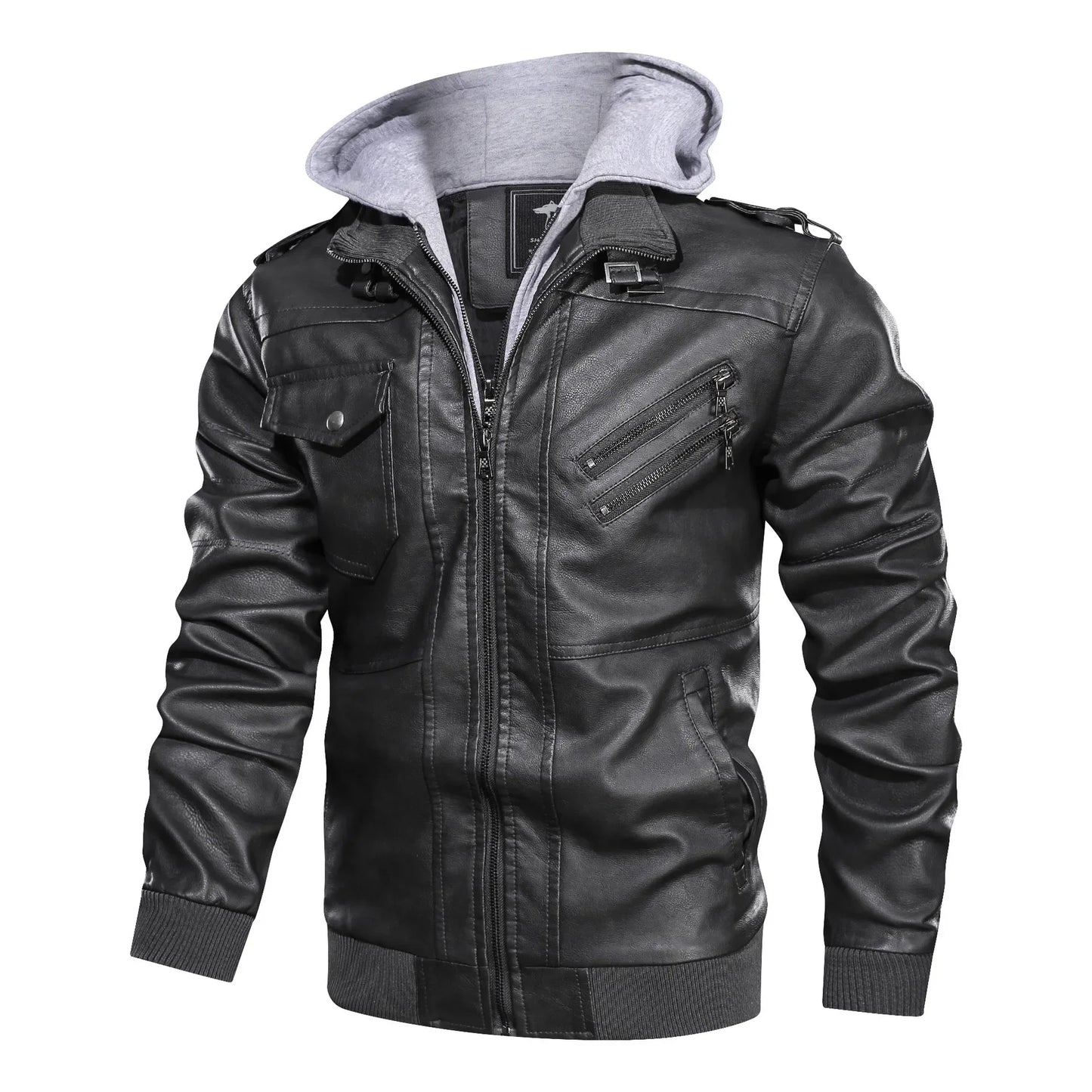 Mens Hood Faux Leather Jacket Winter Fleece Warm Biker Vintage Coat Casual Slim pilot Leather Jackets black