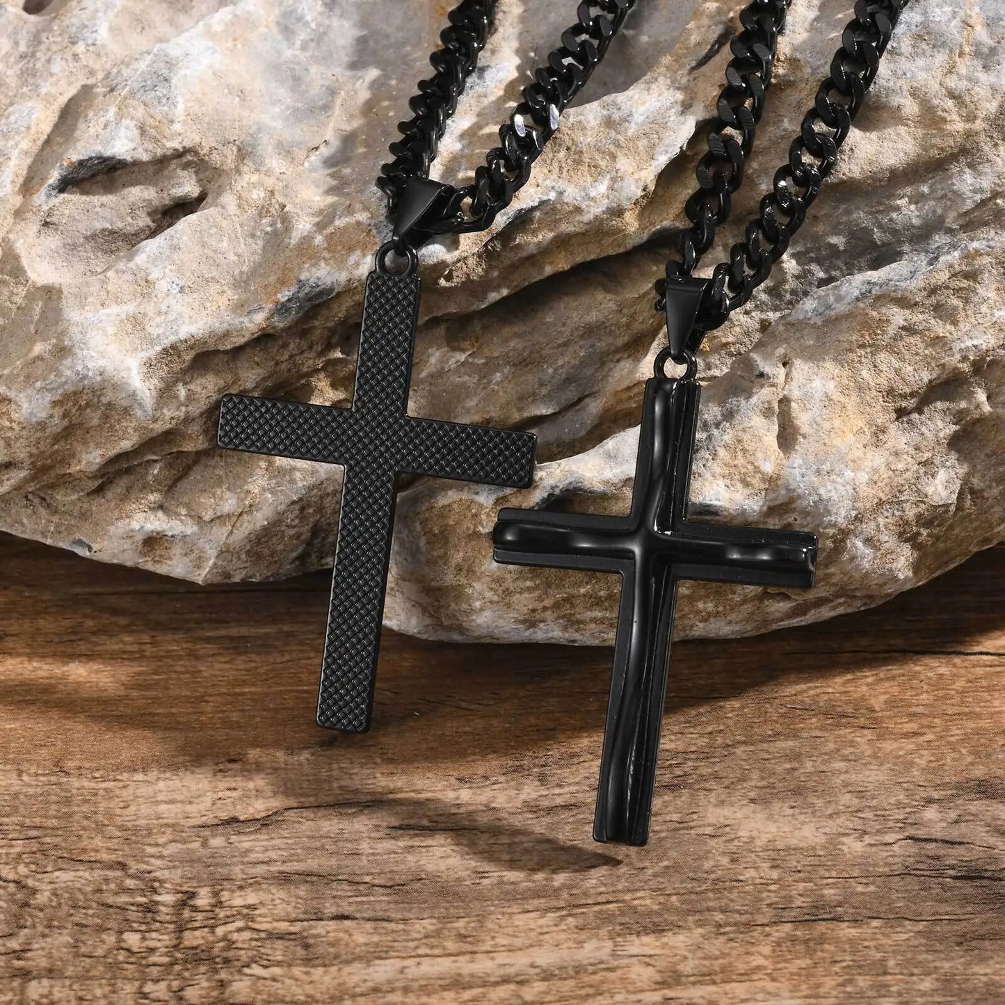 Pendant for Men Mens Big Cross Pendant Necklaces Religous Faith Jewelry Two Layers Cross Pendant with Cuban Chain Punk Hiphop Collar