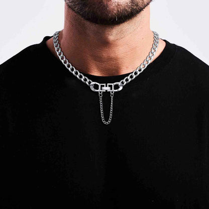 Neck Chain Women Mens Simple Cuban Chain Necklace with Tassel Fold Over Clasp Chokers Unisex Kpop Collar Gift