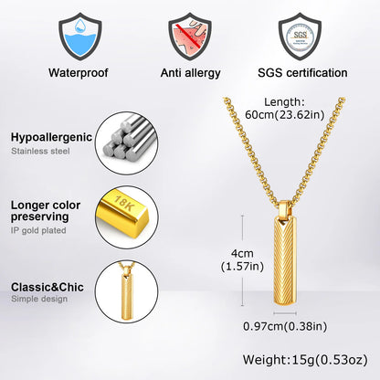 Pendant for Men Stainless Steel Vertical Bar Pendant Necklaces Grooved V Shaped Pendant for Men Boys Punk Rock Collar