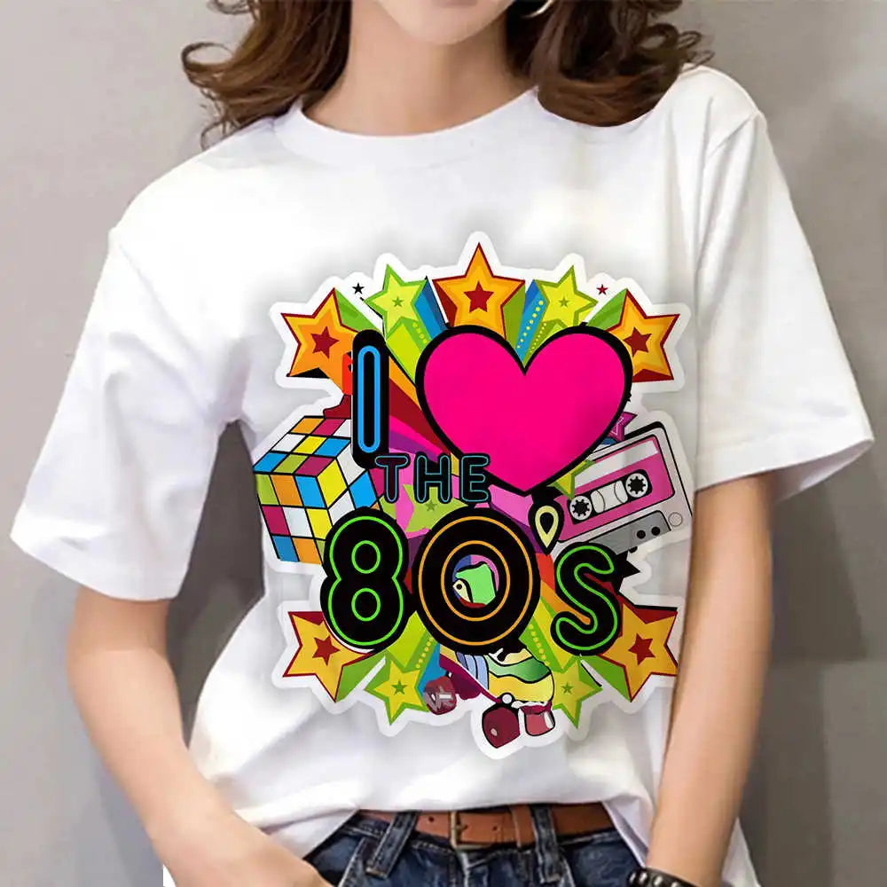 T-Shirt for Women 80s Women's T Shirt Short Sleeve Tops Fashion Casual Clothing For Girls