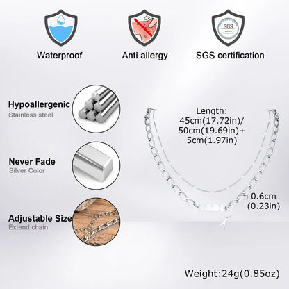 Pendant for Men Letter X Charm Pendant Necklaces for Men Women Figaro Chain Necklaces Waterproof Stainless Steel Layered Collar