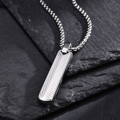 Pendant for Men Stainless Steel Vertical Bar Pendant Necklaces Grooved V Shaped Pendant for Men Boys Punk Rock Collar