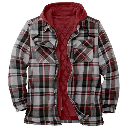 Men's Coats Plaid Printed Patchwork Jacket Hooded Outerwear Jacket for men  red-grey-brown colors