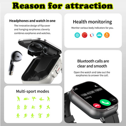 Smart Watch for men and women 2 in 1 With Earphone Smartwatch Bluetooth Call Watch GPS Track Heart Rate Monitor Play Music SmartWatch