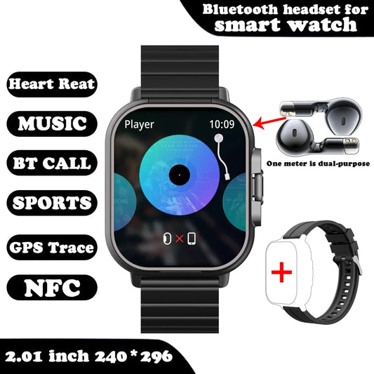 Smart Watch for men and women 2 in 1 With Earphone Smartwatch Bluetooth Call Watch GPS Track Heart Rate Monitor Play Music SmartWatch black rubber color cover image