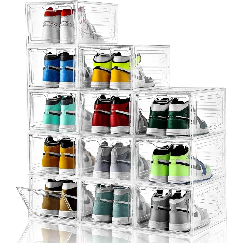 Organizers 12 Pack Shoe Storage Boxes Stackable Clear Boxes With Doors Organizer Containers - Fit US Women's Size 12