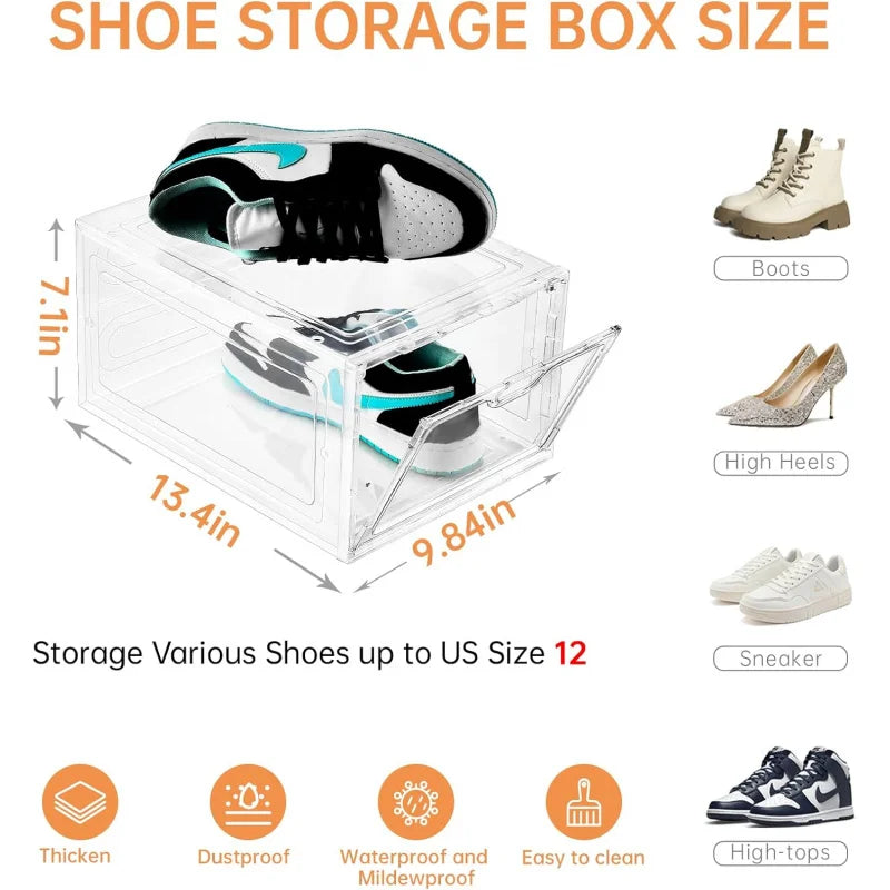 Organizers 12 Pack Shoe Storage Boxes Stackable Clear Boxes With Doors Organizer Containers - Fit US Women's Size 12