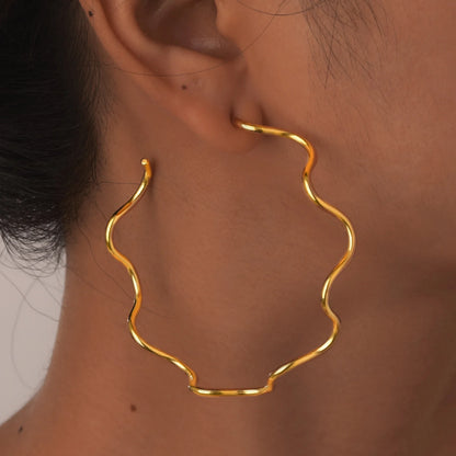 Earrings for Women, Oversize Gold Plated Stainless Steel C Shaped Wave Earrings Stylish Trendy Exaggerated Ear Jewelry