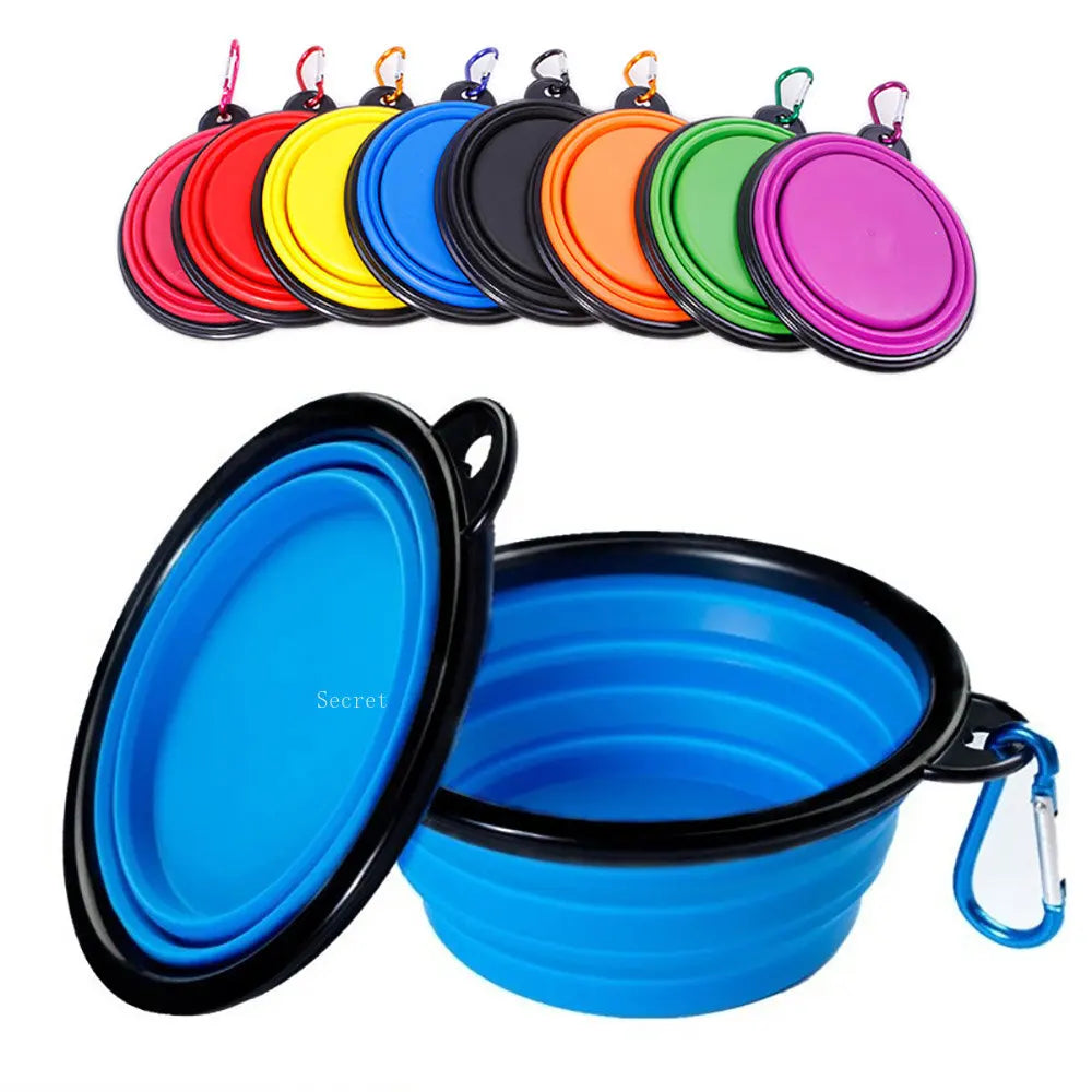 Pet Bowl Collapsible Pet Silicone Dog Food Water Bowl Outdoor Camping Travel Portable Folding  Supplies   Dishes with Carabiner