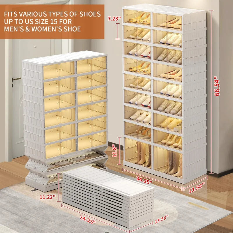 Organizers 9 Tier Foldable Shoe Rack Organizer for Closet 18-36 Pairs Plastic Collapsible Shoe Shelf for front door entrance Stackable