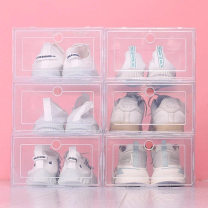 Oganizers 6pcs/Set Fold Plastic Shoes Case Thickened Transparent Drawer Case Plastic Shoe Boxes Stackable Box Shoe Organizer Shoebox