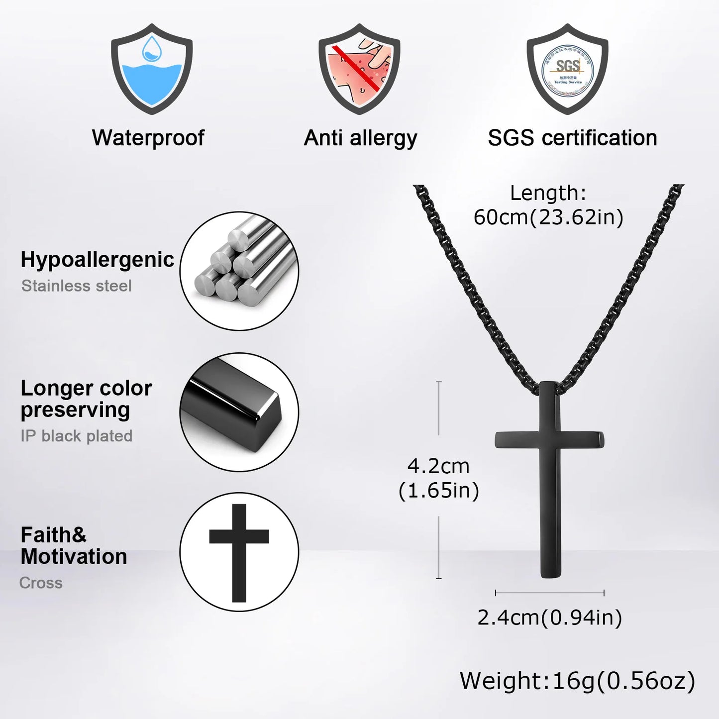 Pendant for Men Cross Necklaces for Men Women Simple Plain Color Stainless Steel Thick Cross Pendant with Box Chain