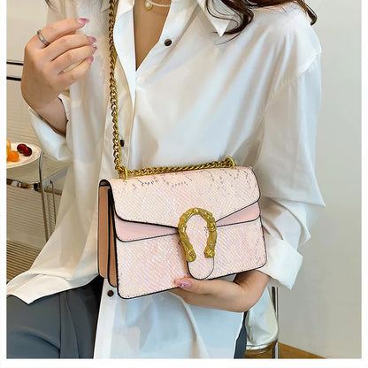 Handbag Vintage Pattern Shoulder Girls Bag Under-arm Women's Bag Fashion Chain Crossbody Ladies Bag