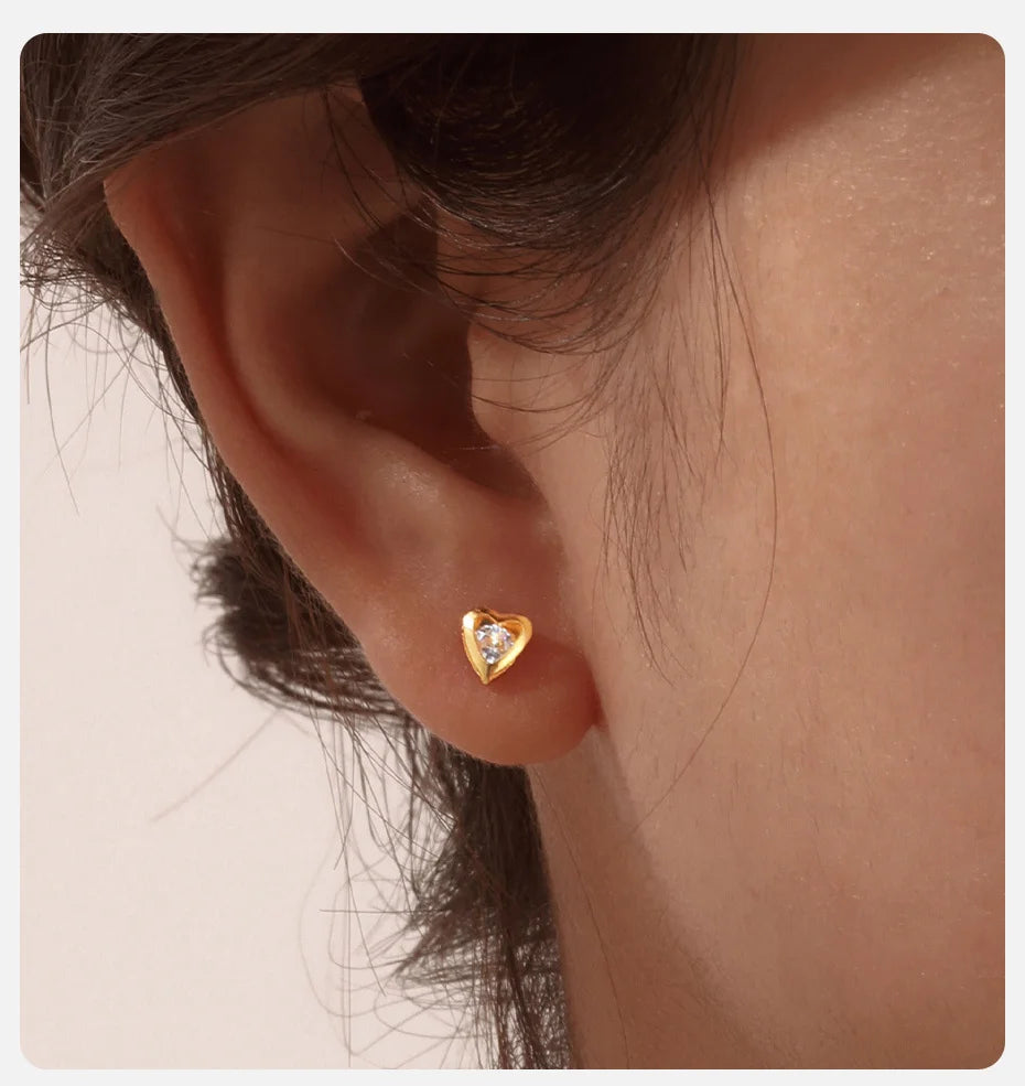 Earrings For Women Stainless Steel Stud Zircon Inlay, Hollowed Out Crown Gold Plated Fashion Jewelry