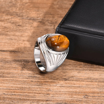 Men's Ring Retro Round Gemstone Ring Vintage Stainless Steel 02  theme image