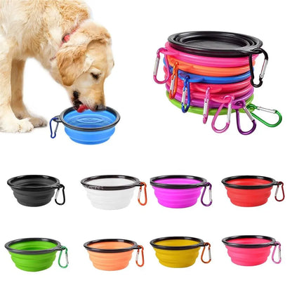 Pet Bowl Collapsible Pet Silicone Dog Food Water Bowl Outdoor Camping Travel Portable Folding  Supplies   Dishes with Carabiner