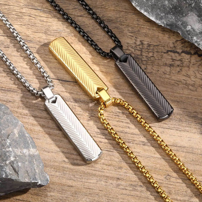 Pendant for Men Stainless Steel Vertical Bar Pendant Necklaces Grooved V Shaped Pendant for Men Boys Punk Rock Collar