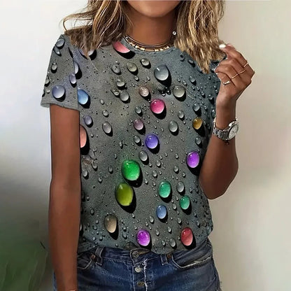 T-Shirt for Women Fashion 3D Print T Shirt For Women Casual Round Neck Short Sleeve Tops Trend Ladies Clothing Girl Tees