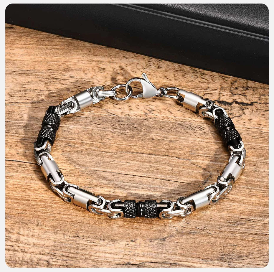 Chain Bracelet for Men Women Oxidized Byzantine Byzantium Geometric Link Stitching Chain Bracelets