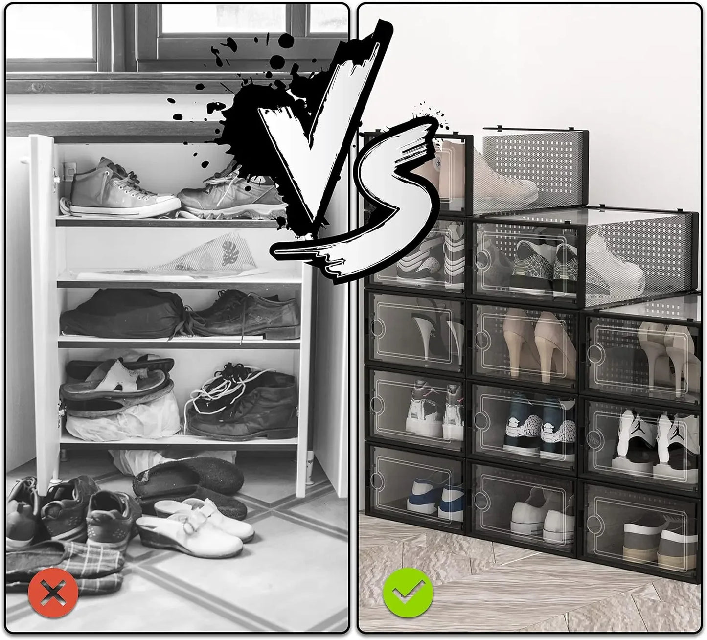 Organizers 15 Pack Shoe Storage Boxes, Shoe Organizer for Closet, Clear Stackable Sneaker Storage, Foldable Shoe Storage