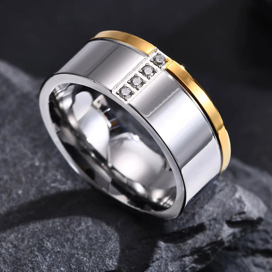 Ring for men CZ Stones Row Wedding Rings for Men Groom Two Tones Silver Color Stainless Steel Finger Band Anillo