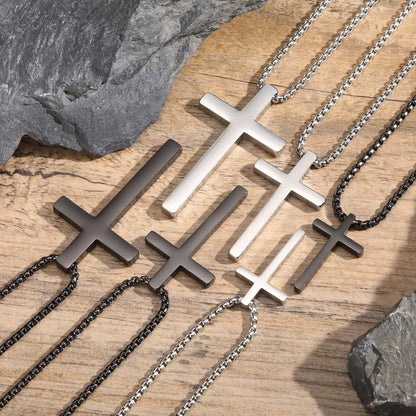 Pendant for Men Cross Necklaces for Men Women Simple Plain Color Stainless Steel Thick Cross Pendant with Box Chain