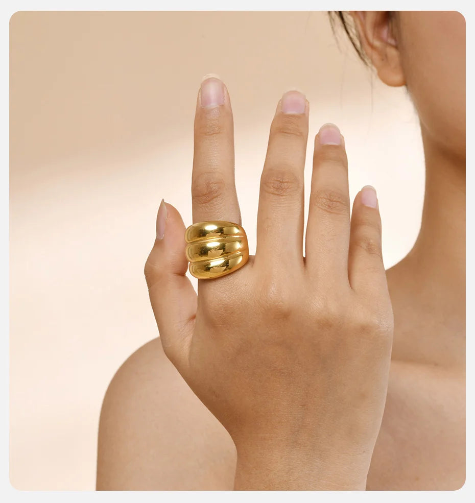 Women Chunky Rings Minimalist Gold Plated 11 on hand