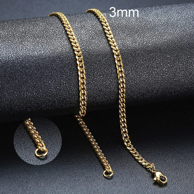 Neck Chain for Men 3-7mm Cuban Chain Necklaces for Men Women Stainless Steel Miami Curb Links Chain Basic Cool Boy Collar