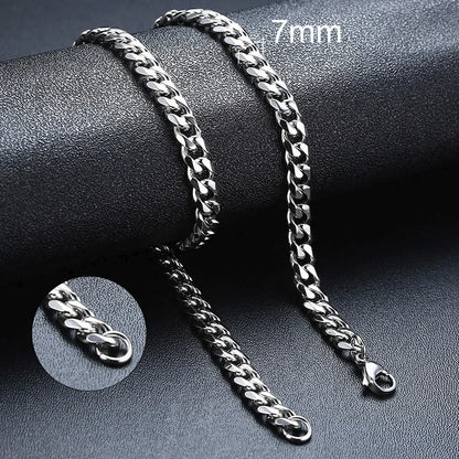 Neck Chain for Men 3-7mm Cuban Chain Necklaces for Men Women Stainless Steel Miami Curb Links Chain Basic Cool Boy Collar