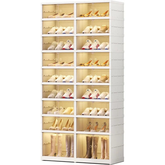 Organizers 9 Tier Foldable Shoe Rack Organizer for Closet 18-36 Pairs Plastic Collapsible Shoe Shelf for front door entrance Stackable