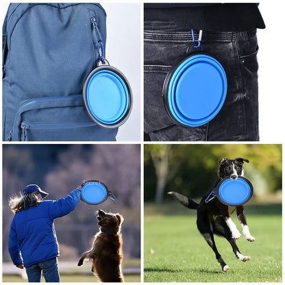 Pet Bowl Collapsible Pet Silicone Dog Food Water Bowl Outdoor Camping Travel Portable Folding  Supplies   Dishes with Carabiner