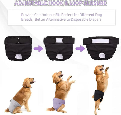 Pet Diapers Washable Wraps for Female Dog Shorts Highly Absorbent Puppy Nappies Adjustable Pet Panties for Small Medium Large Girl Dogs