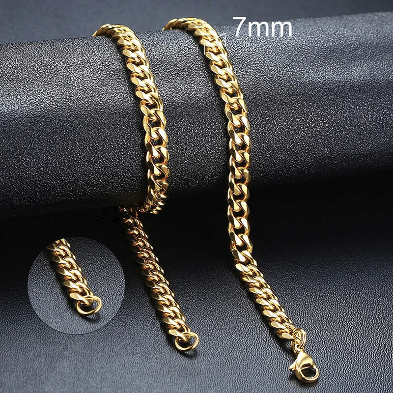 Neck Chain for Men 3-7mm Cuban Chain Necklaces for Men Women Stainless Steel Miami Curb Links Chain Basic Cool Boy Collar