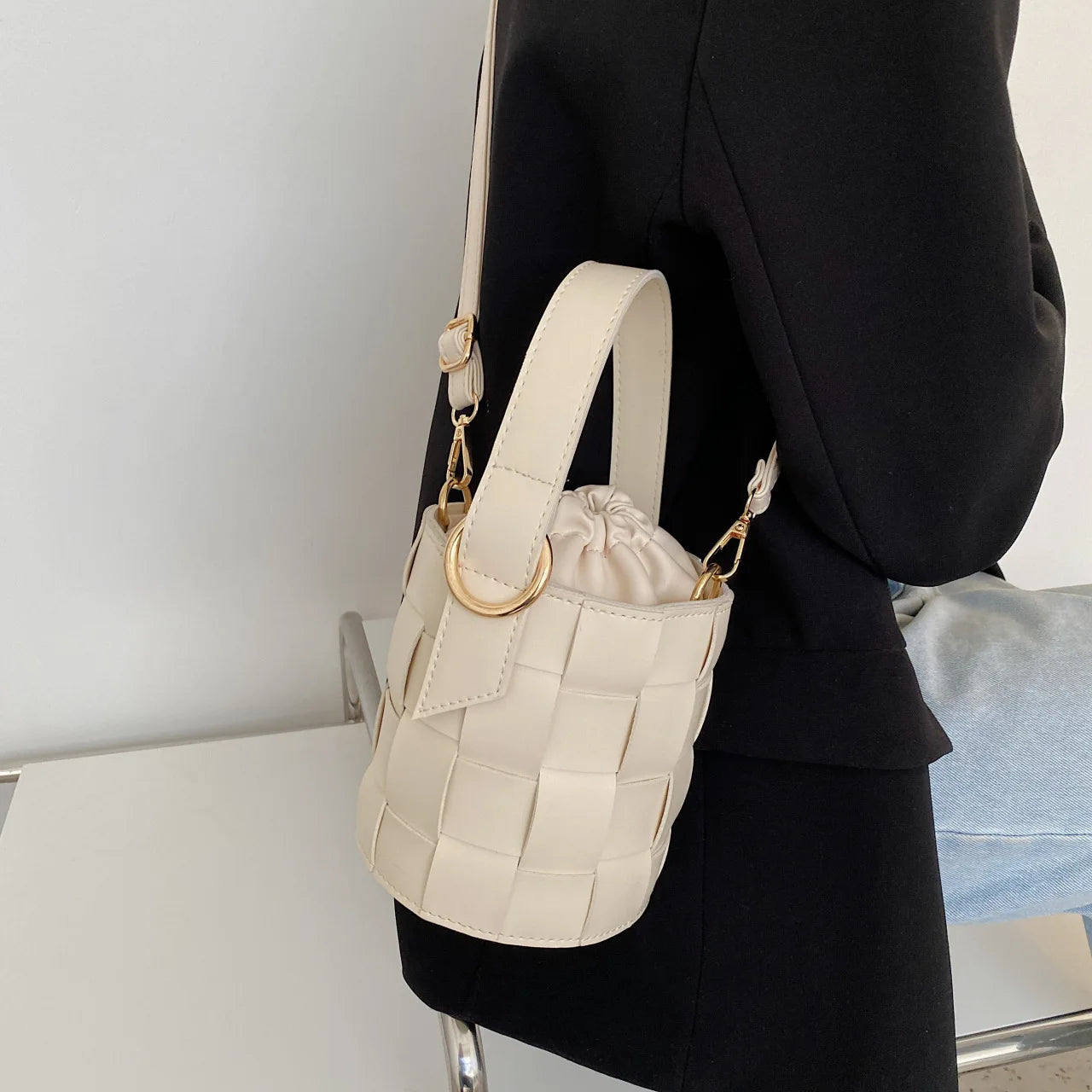 Handbag Fashion Girls Shoulder Bucket Bag Simple Pure Color Teenage Crossbody Ladies Handbag