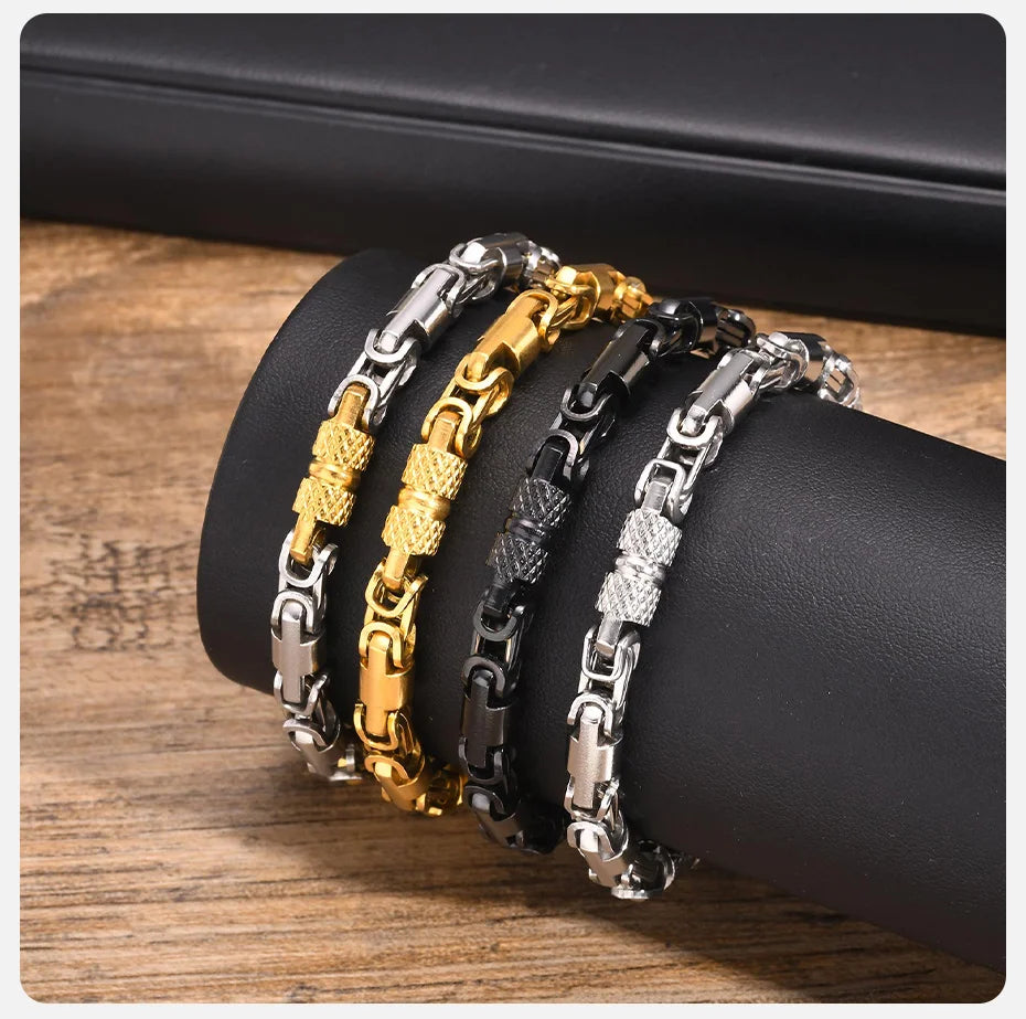 Chain Bracelet for Men Women Oxidized Byzantine Byzantium Geometric Link Stitching Chain Bracelets