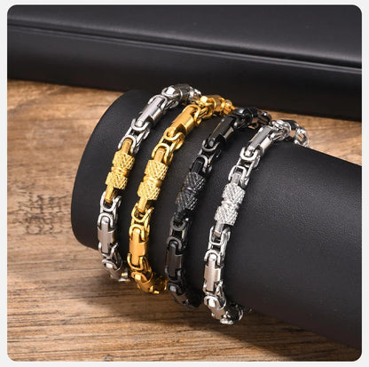 Chain Bracelet for Men Women Oxidized Byzantine Byzantium Geometric Link Stitching Chain Bracelets