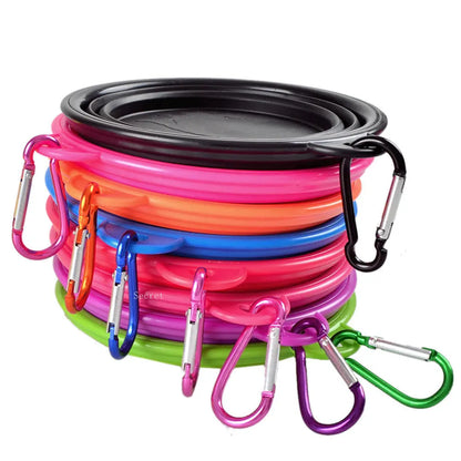 Pet Bowl Collapsible Pet Silicone Dog Food Water Bowl Outdoor Camping Travel Portable Folding  Supplies   Dishes with Carabiner