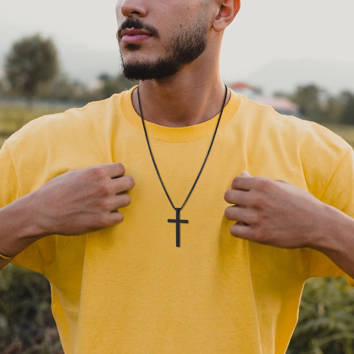 Pendant for Men Unisex Plain Cross Necklaces Men Women Stainless Steel Religious Faith Cross Pendant Necklace Simple Cross with Box Chain