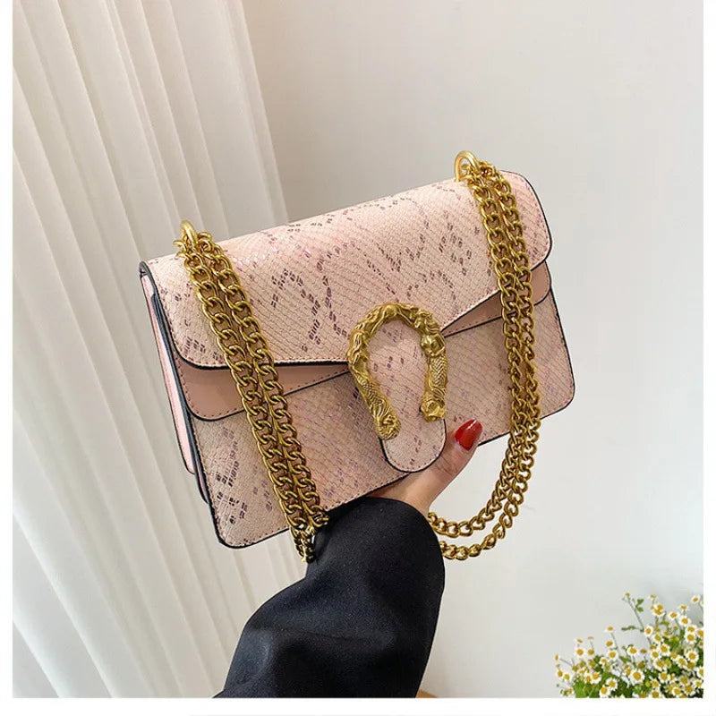 Handbag Vintage Pattern Shoulder Girls Bag Under-arm Women's Bag Fashion Chain Crossbody Ladies Bag