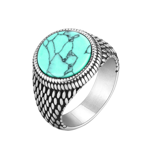 Men's Ring Retro Round Gemstone Ring Vintage Stainless Steel 01 cover image