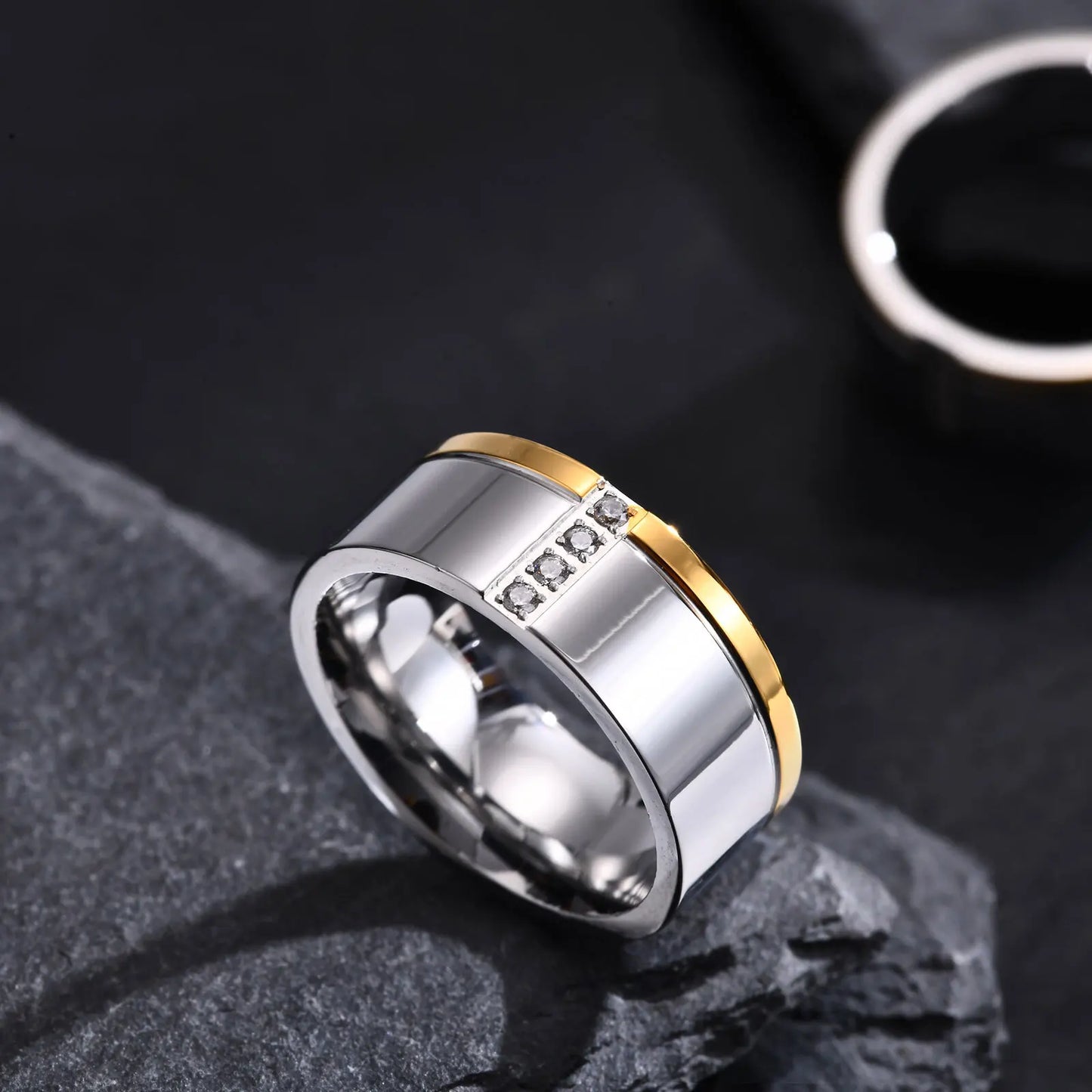 Ring for men CZ Stones Row Wedding Rings for Men Groom Two Tones Silver Color Stainless Steel Finger Band Anillo