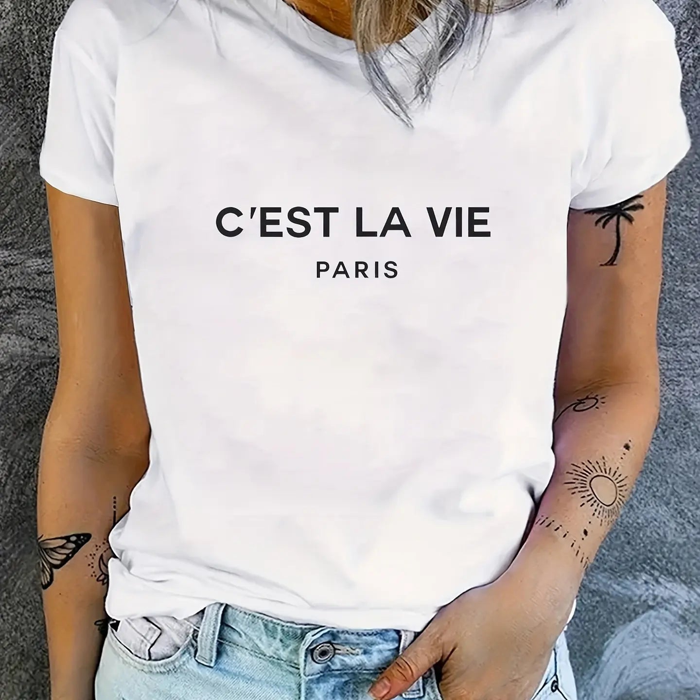 T-Shirt for Women Letter Print Crew Neck T-Shirt, Casual Short Sleeve T-Shirt For Spring & Summer, Women's Clothing