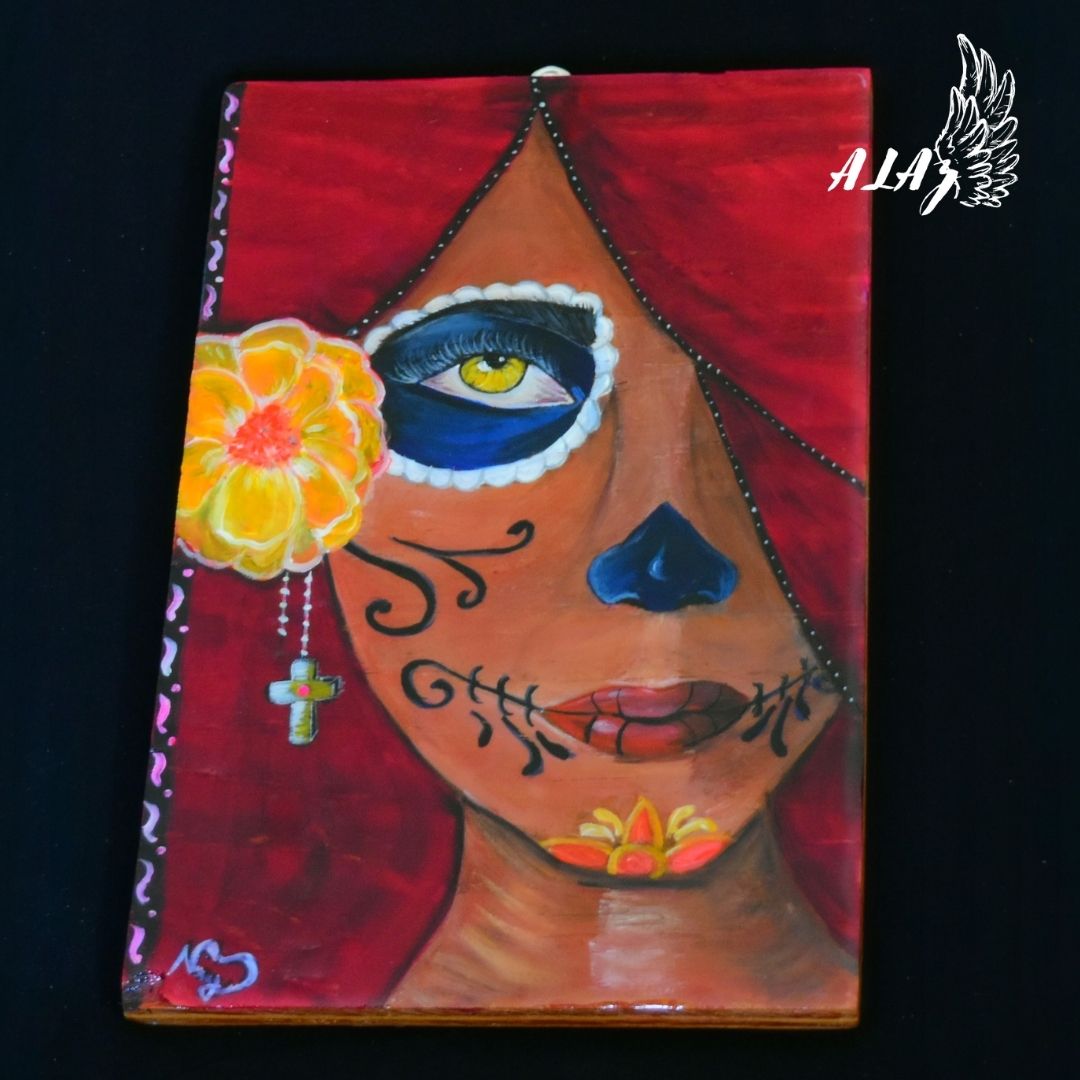 Alaz Gallery Catrinas Gentle Gaze by nancy alvarez acrylic painting artwork on wood with epoxy resin